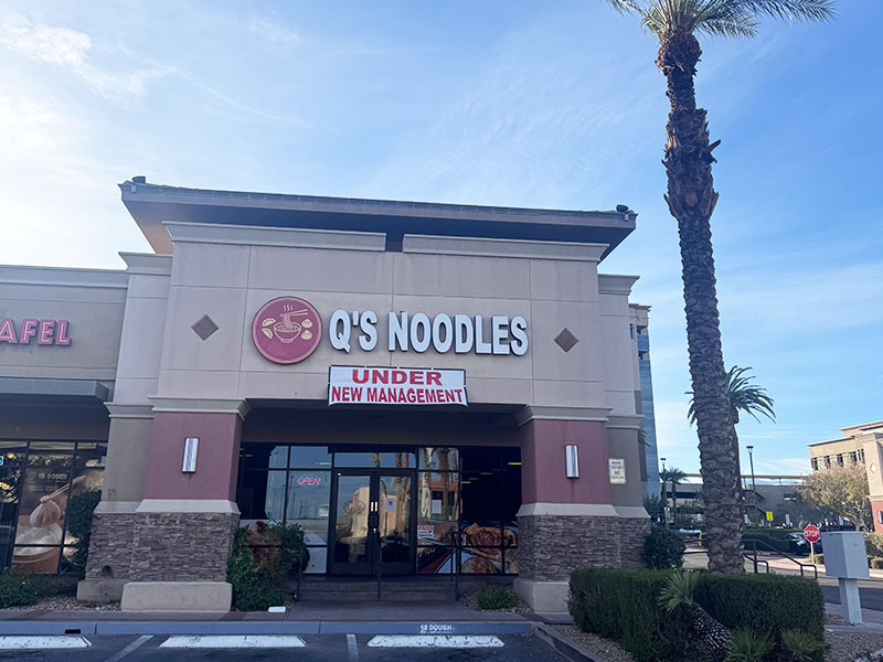 Exterior of Q's Noodles (under new management) at Q's Noodle House, a Chinese Restaurant in Las Vegas